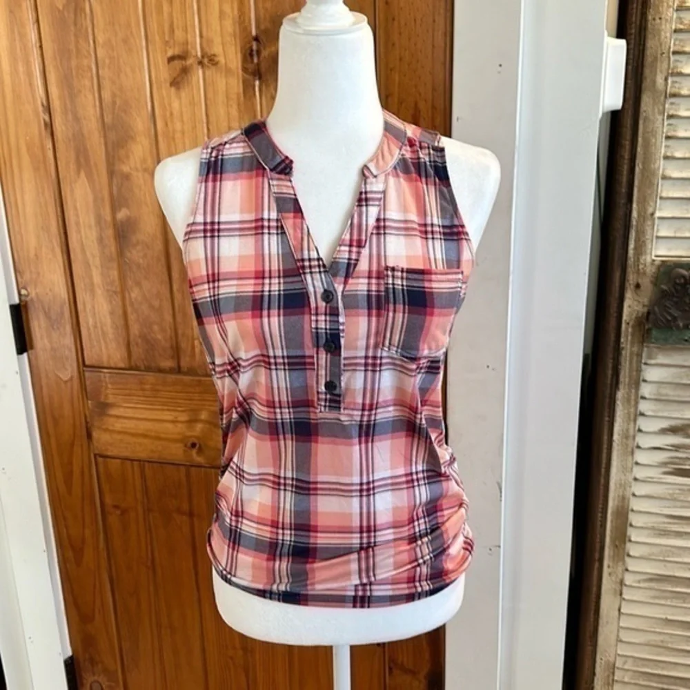 New York Laundry 1/2 button plaid tank top size S